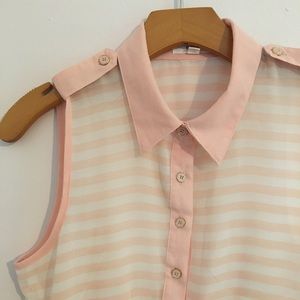 Sheer Pink & Cream Striped Button Up Blouse